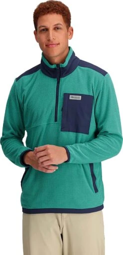 Outdoor Research Trail Mix Quarter Zip Pullover Jacket - Men's|-|Veste à Enfiler Trail Mix Quarter Zip - Homme -Altitude Sports ORR 300136 7E 7EFront 20Tropical 20 20Naval 20Blue